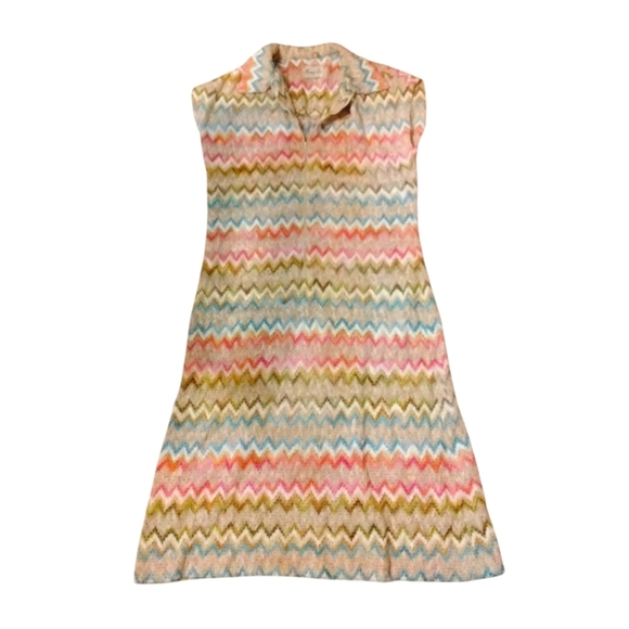 Vintage 70's Henry Lee Short Sleeve Knit Chevron Midi Crocheted Zip Up Dress 6-8 - Picture 6 of 6